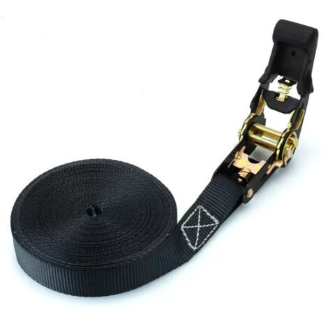 Set 3 sangles cliquet arrimage 25mm x 4m - Noires - Pour moto, remorque, van - Sangle de serrage à cliquet - Petite taille
