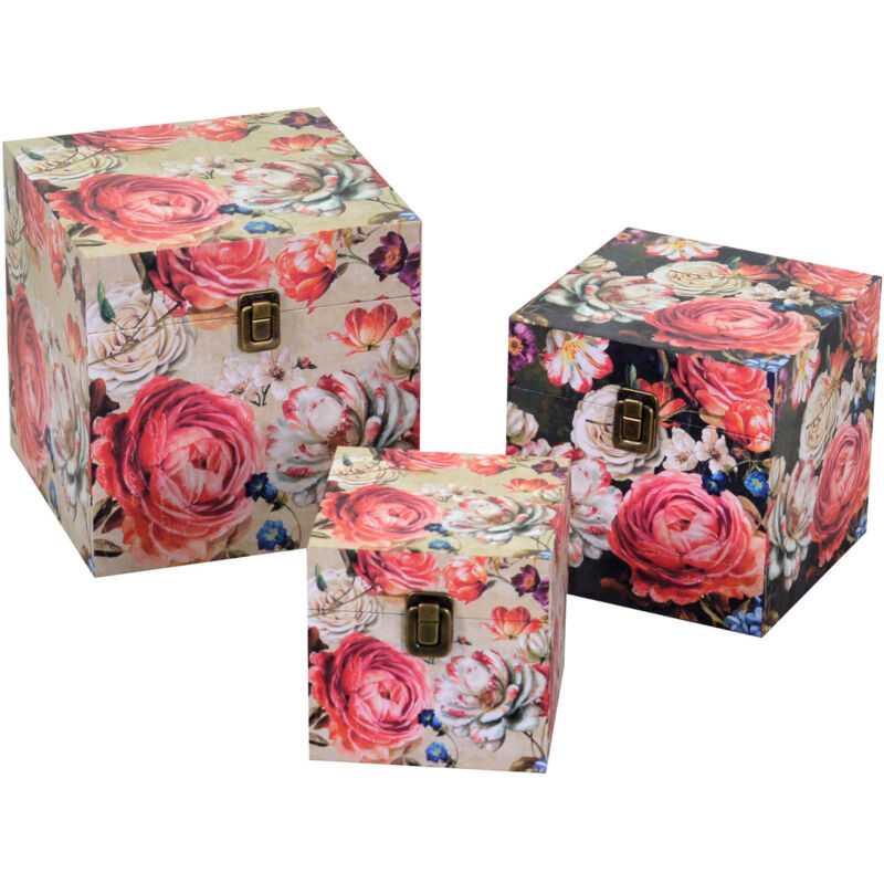 Giordanoshop - Set 3 Scatole in Similpelle fiori