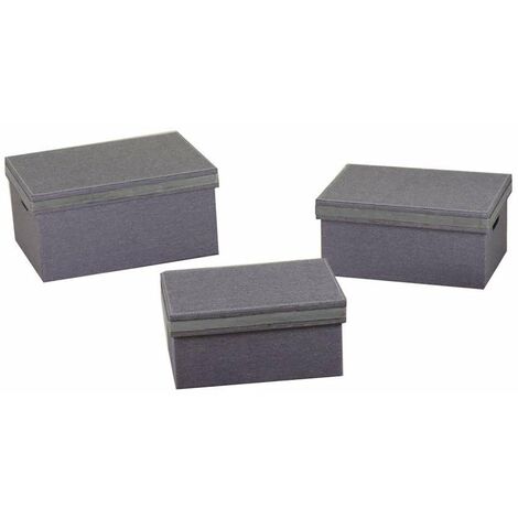 Set 3 Scatole in Tessuto grigio e argento rettangolare