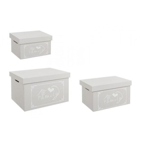 Set 3 Scatole Lovers Rettangolari Grigio in Legno