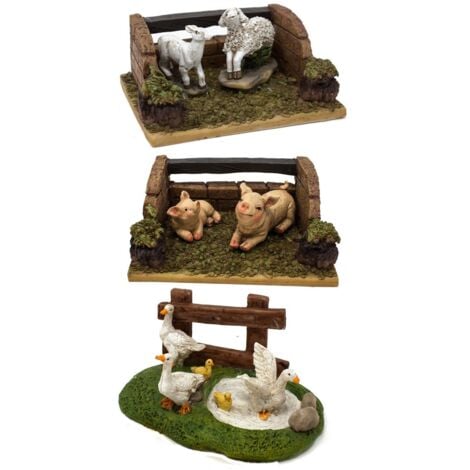 Set 3 Scene in Resina con Animali per Presepe Assortite 48215