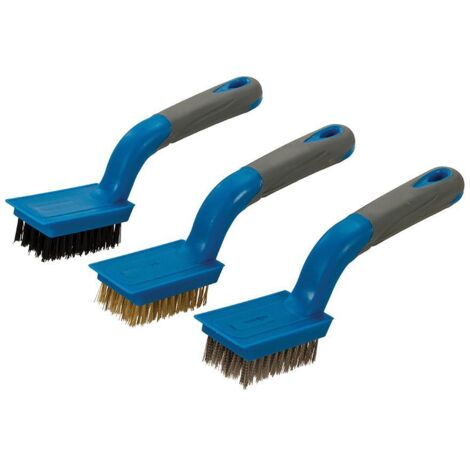 Set 3 spazzole  lunghezza 190 mm in acciaio ottone e nylon Silverline
