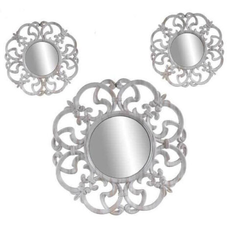 Set 3 Specchi Parete Decoratia Bianco Specchio Plastic 25-35cm 836886