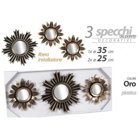 Set 3 Specchi Parete Decorativ Oro 25/35cm Installation Gratuite 823893