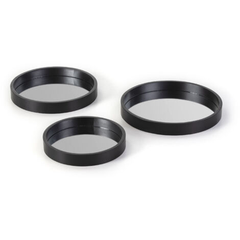 Set/3 Tablett 40X5 cm / 36X5 cm / 30X5 cm Glas/Holz Schwarz