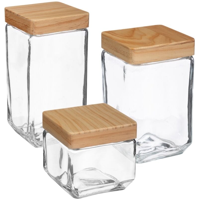 

Wellhome - Set 3 tarros de vidrio cuadrados 0.85 L / 1.7 L / 2 L