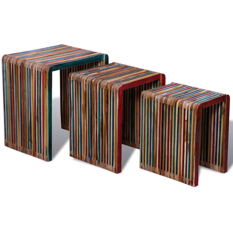 Tavoli Impilabili Set 3 pz in Teak di Recupero Colorato vidaXL 57831