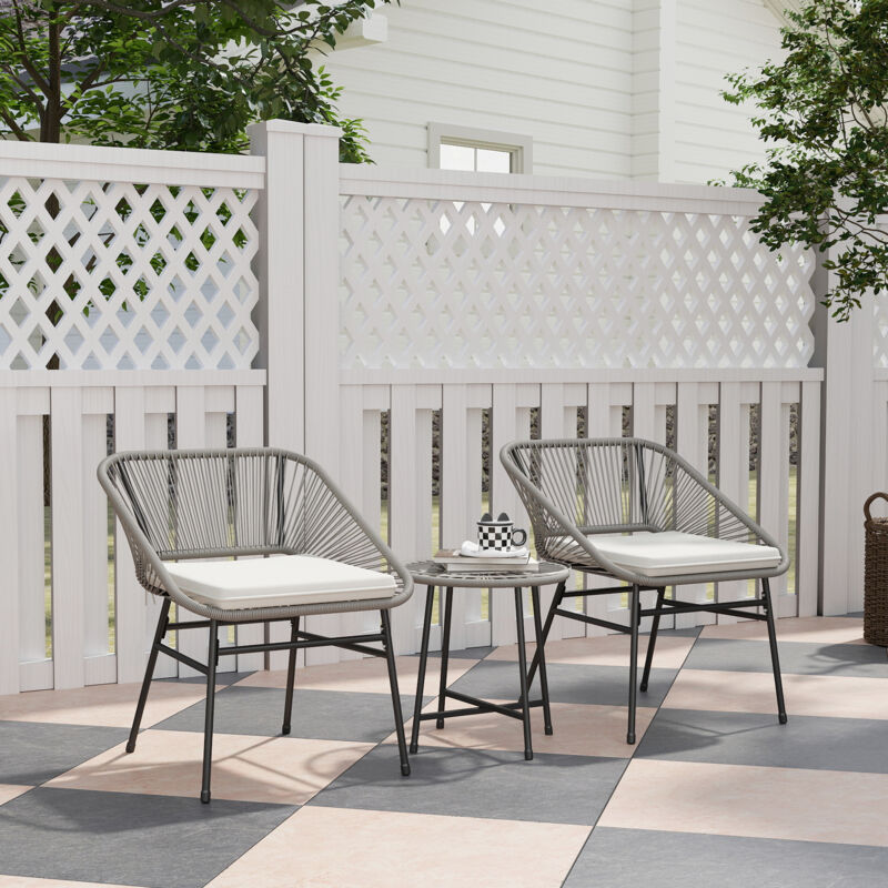 Modenvie Set 3-teilig Gartentisch Und Stühle Für 2 Personen, Mit Sitzkissen, Rattan Dunkelgrau
