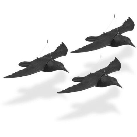 Set 3 Unidades Crows Plástico para Ahuyentar Pájaros, Jardín y Balcón, Negro