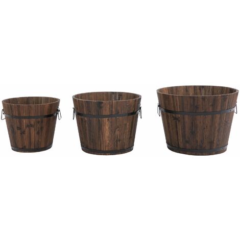 Set 3 Vasi Da Giardino Per Piante E Fiori In Legno Carbonizzato