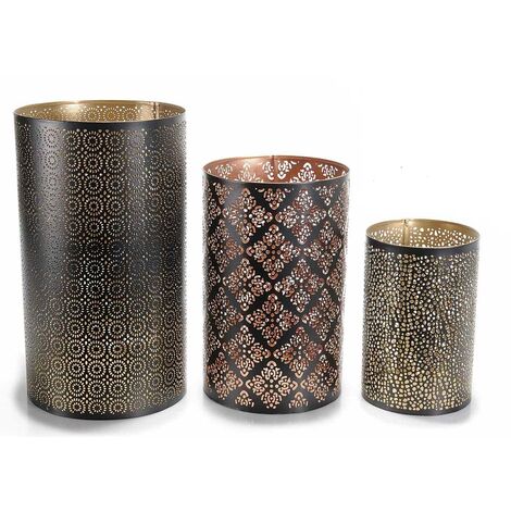 Set 3 vasi in metallo intagliato per candele complemento d'arredo per la casa