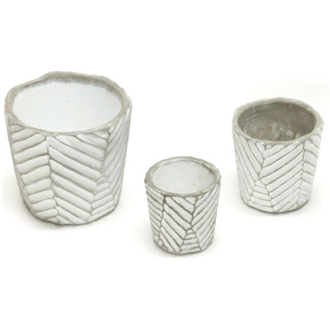 Set 3 Vaso Decorativo Moderno Per Fiori In Cemento Design Modello Leaf