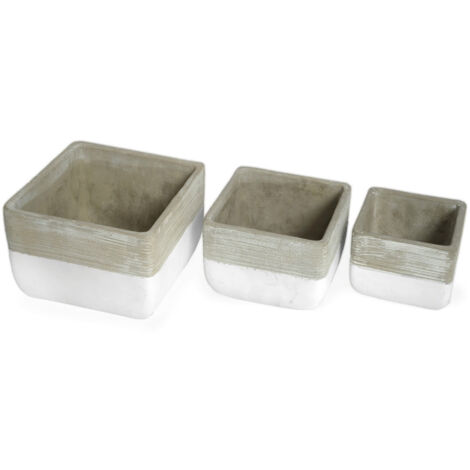 Set 3 Vaso Decorativo Moderno Per Fiori In Cemento Design Modello Quader
