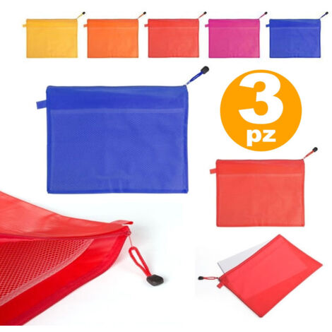 Set 3 Zip Pocket Inner Pocket Net 37.5x27cm Note Paper Folders