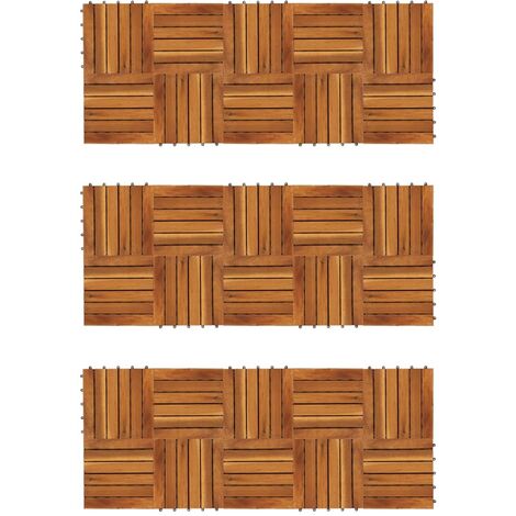 Set 30 baldosas de acacia con modelo vertical, 30 x 30 cm