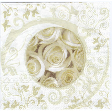Set 36 Serviettes Papier Jetables Roses Blanc Beige 33x33cm Mariage