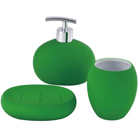 SET 3PC ACCESORIOS DE BAÑO (VASO + DISPENSADOR DE JABÓN + PLATO PARA JABÓN) CERÁMICA VERDE RAINBOW