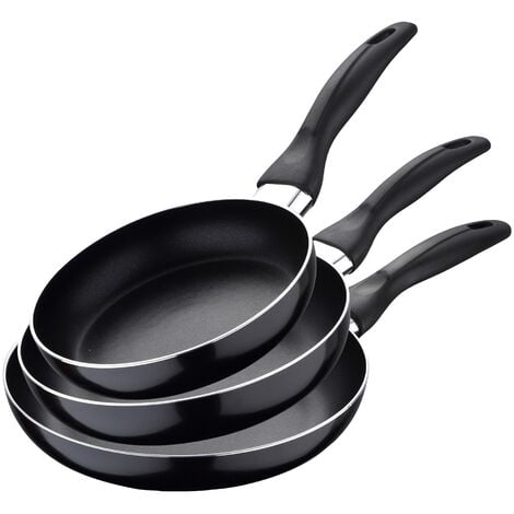 Set 3pc poêles à frire (16,20,24cm) alu pressé aluminium, convient pour induction Marine noir