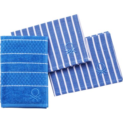 Set 3pc servilleta y paño cocina (1pc paño terry 50x50cm + 2pc servilleta) 100% algodón azul