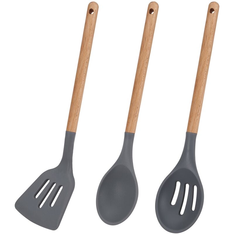 

San Ignacio - Set 3pc utensilios de cocina silicona madera, colección Daimiel