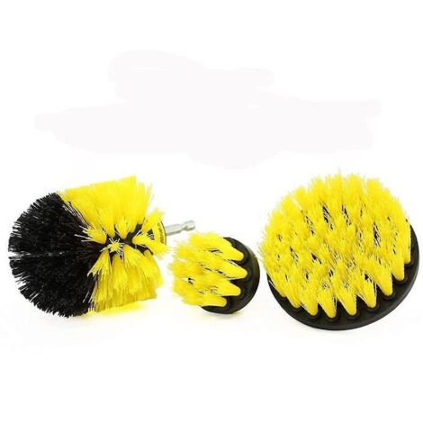 set 3pcs Brosse Perceuse Lectrique Nettoyage Jaune Pr Salle De Bains Cuisine Mnage Outil Auto Voiture Baignoire