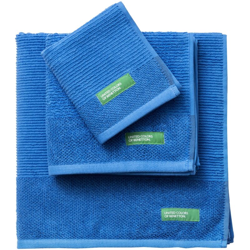 Set 3PCS serviettes de bain (30X50+50X90+70X140CM) 450 gsm 100% coton bleu maison Benetton Bleu