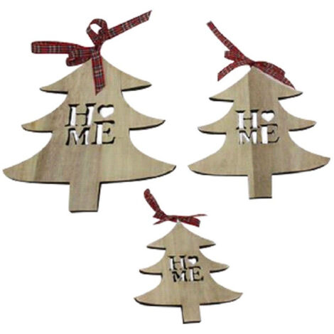 Set 3pz Appendini Forma Albero In Legno Varie Misure Decorazioni Natalizie