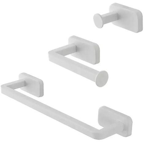 Set 3pz con appendino, porta rotolo e porta salviette a muro in acciaio bianco Cubik