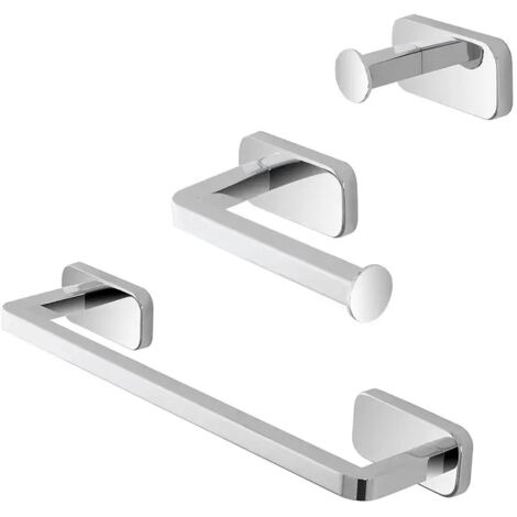 Set 3pz con appendino, porta rotolo e porta salviette a muro in acciaio cromo Cubik