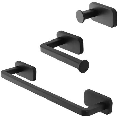 Set 3pz con appendino, porta rotolo e porta salviette a muro in acciaio nero Cubik