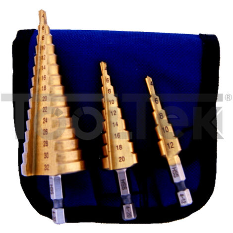 SET 3pz FRESE ALLARGAFORO A GRADINO HSS 4-32mm SCALINO CONICO ECEF