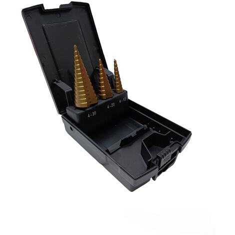 SET 3pz FRESE CONICHE ALLARGAFORO A GRADINO RIVESTITE AL TITANIO 4-30mm KRINO
