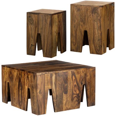 Set 3x tables basse en bois massif de sheesham tables d'appoint moderne de salon