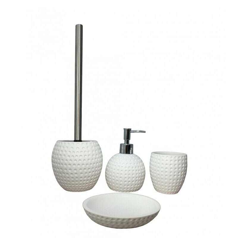 Set 4 accessoires salle de bain rond blanc - JULIA