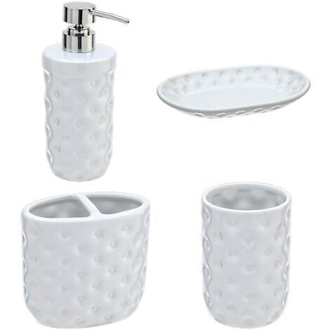 Arredo Bagno In Ceramica.Set Accessori Bagno 4 Pezzi In Ceramica Bianco America 880001 Feridras