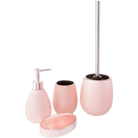 Set 4 Accessori Da Bagno In Ceramica Oro Rosato