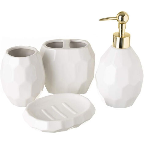 Set di 4 Accessori Bagno in Ceramica dorata dispenser sapone porta sapone  portaspazzolini bicchiere Beliani