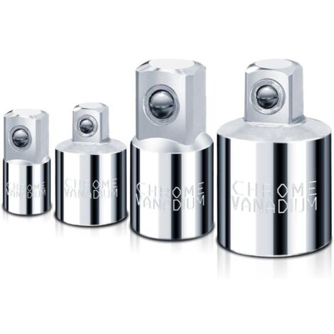 Set 4 Adaptateurs et Réducteurs de Douille 1/4 3/8 1/2 Pouces - Acier Chrome Vanadium Poli - Pour Clé à Chocs et Clé à Cliquet SAE