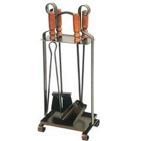 SET 4 ATTREZZI MANICO LEGNO BASE QUADRA PER CAMINO