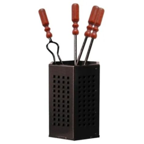 Set 4 attrezzi per camino in ferro battuto e manici in legno cm 20x50 h accessori stufa e camini