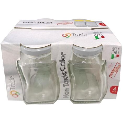 SET 4 BARATTOLI CON COPERCHIO REALIZZATI IN VETRO 200 CC CON TAPPO