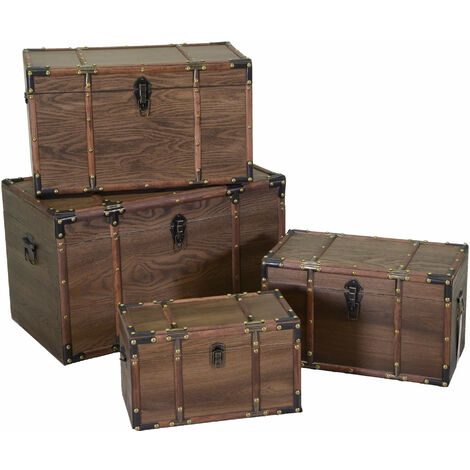 Set 4 Baule in legno e Similpelle marrone rettangolare