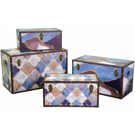Set 4 Bauli in Similpelle blu marocco rettangolari