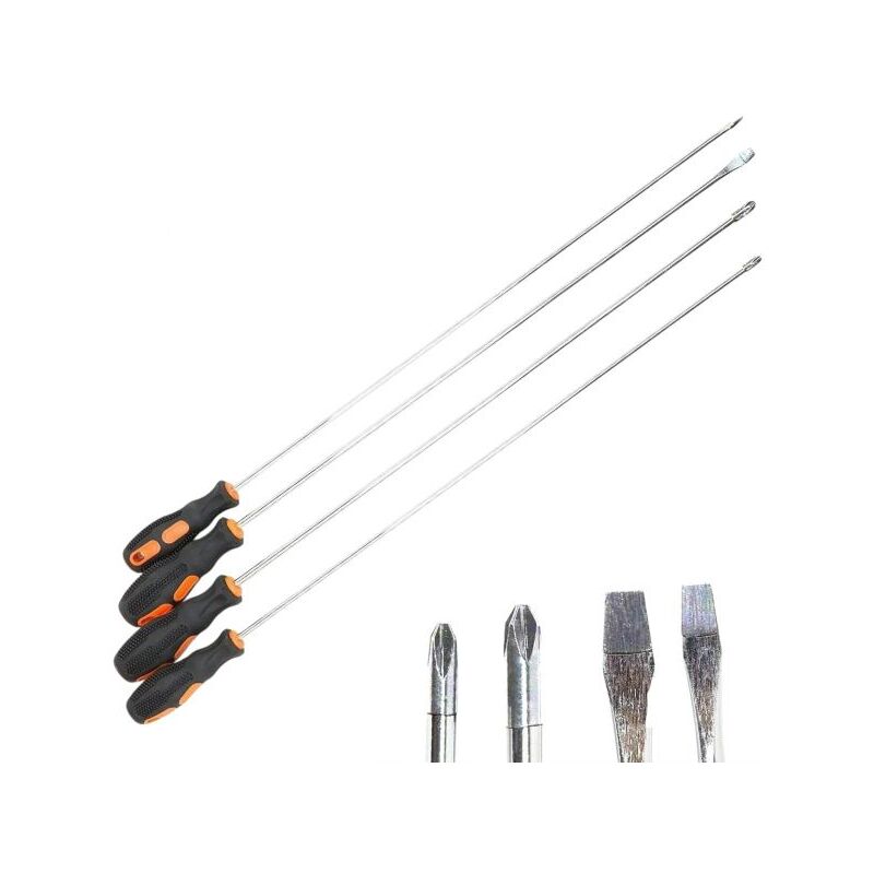 Image of Topolenashop - Set 4 cacciaviti giravite extra lunghi 600mm chrome vanadium 2 a croce/2 spacco