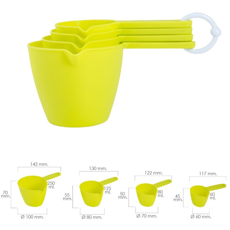 

Set 4 cacitos / vasos medidores 60 / 80 / 125 / 250 ml.
