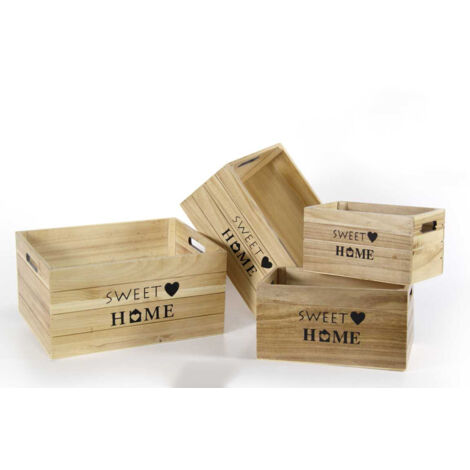 SET 4 CASSETTE DECORATIVE SWEET HOME IN LEGNO NATURALE STILE SHABBY