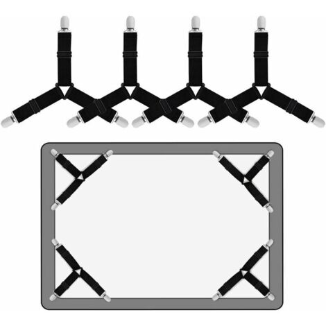 Set 4 Cinghie Elastiche Triangolari con Clip per Lenzuola, Coprimaterassi, Cuscini Divano