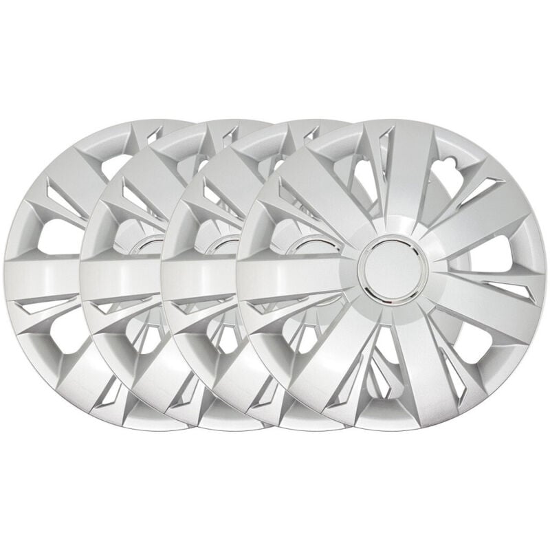 Set 4 Copricerchi Copriruota Coppa Ruota Borchie Auto Universale 15' Silver - - Trade Shop Traesio