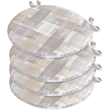 EMMEVI MV S.P.A. Set 4 Cuscini Sedia Rotondi Cotone Con Lacci Lavabili Morbidi Coprisedia Tondi Shabby Chic Moderni