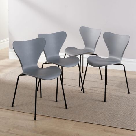 Set 4 Dining Chairs Curved Grey Iron Tube Legs PP Seat Retro Diner Furniture